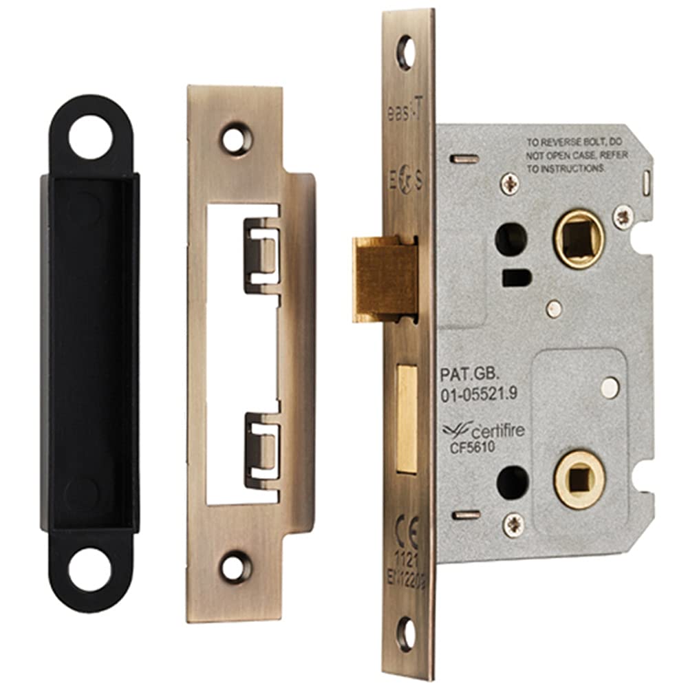 Locking Bathroom Door Sashlock Latch - Square Forend - 64mm - Antique Brass | Thumb Turn Bathroom Door Lock and Latch - Secure WC Privacy Sashlock - Available in Multiple Finishes