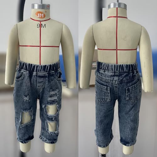 Unisex Baby Denim Pants Elastic High Waist Ripped Jeans Broken Hole Trousers Leggings Outfit2