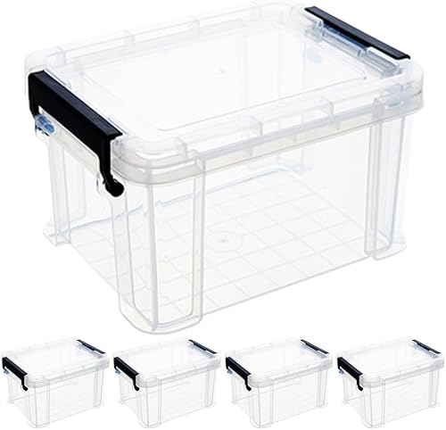 Zerodeko 5 mini cajas de almacenamiento transparentes con asa para la oficina en casa y la organización del dormitorio, mini contenedor de