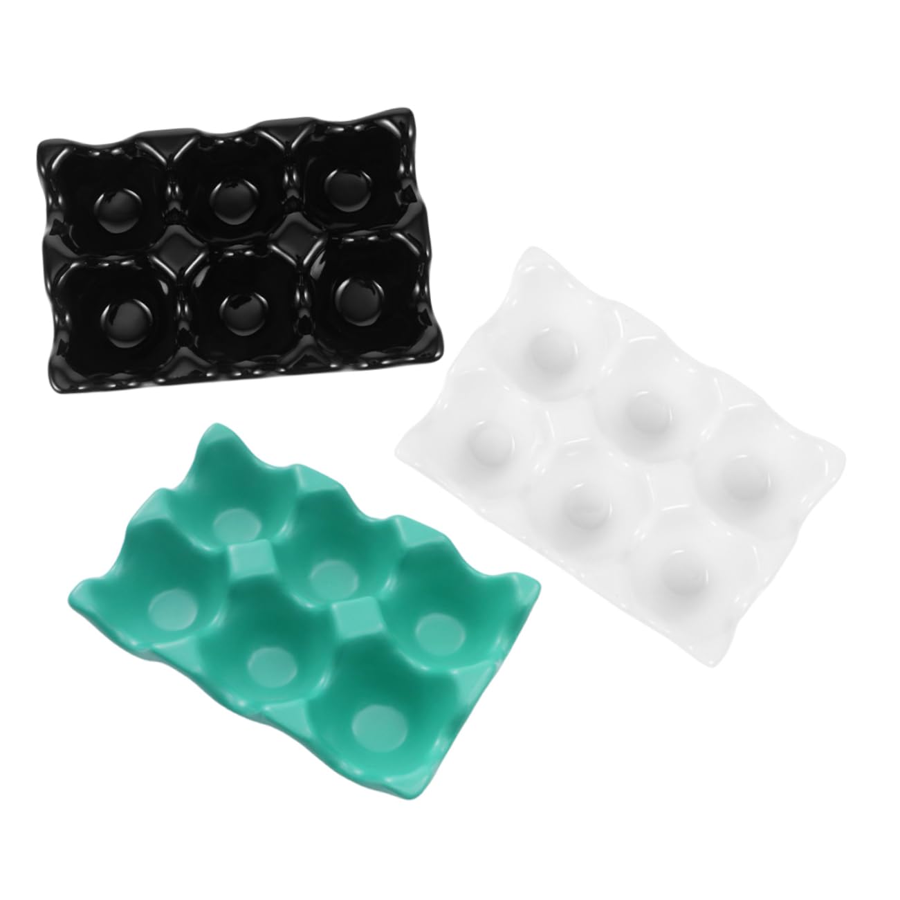 COLLBATH 3piezas Soporte De Huevos De Cerámica Organizador De Almacenamiento para Refrigerador Diseño Minimalista para Cocina y Encimeras Negro Verde