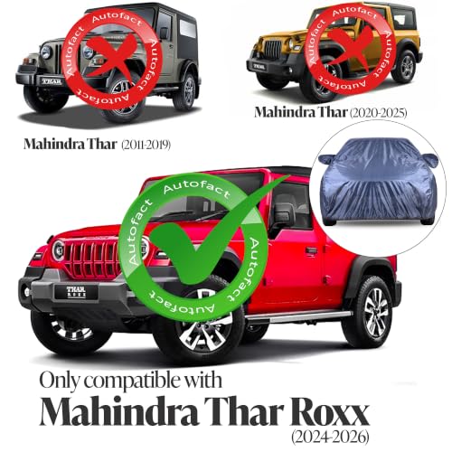 Image of Autofact Car Cover for Thar Roxx | Water-Resistant Car Body Cover | All Weather Light-Weight Triple-Stitched Outdoor Shield with UV Protection, Dustproof & Heat-Resistant