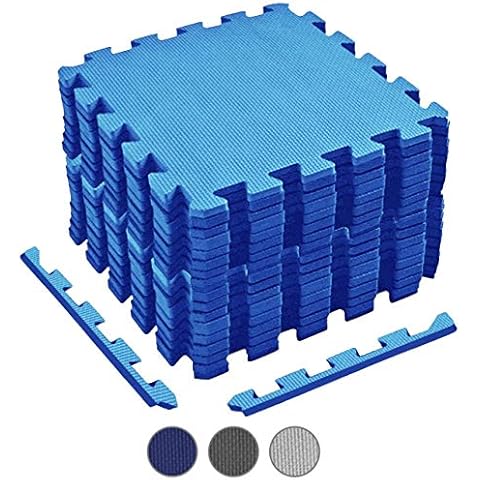 ComFy Mat BLUE Interlocking Foam Floor Mats,20 EVA Puzzle Tiles + Edges, Protective & Gym Flooring, Home Gym, Garage, Treadmill, Baby Playroom, 12" x 12" Cover