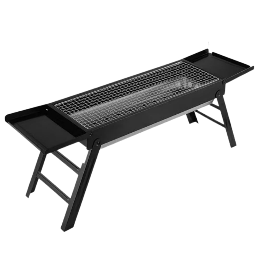 ZVTU バーベキューコンロ 焚き火台 折りたたみグリル 炭火式 持ち運び 軽量 秒速で組立 卓上コンロ 3-5人用 キャンプ用品 BBQ アウトドア 焚火台 ステンレス 卓上 家庭用 (60×22×33cm 大【調味料皿付き】)