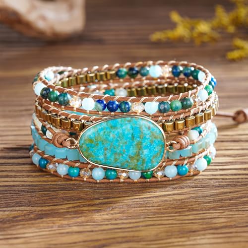Image of Plumiss Women Boho Handmade Natural Stone Crystal Leather Bead Wrap Bracelets Collection