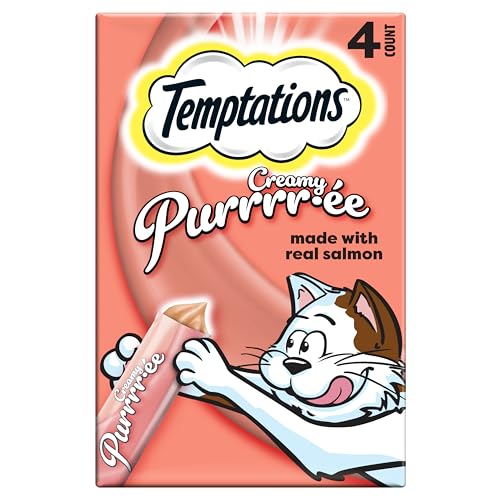 Temptations Creamy Puree Squeezable Lickable Wet Cat Treat with Salmon, 0.42 oz. Tubes, 4 Count