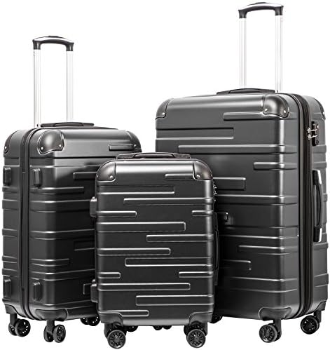 Coolife Luggage Expandable(only 28") Suitcase 3 Piece Set with TSA Lock Spinner 20in24in28in (reg grey)