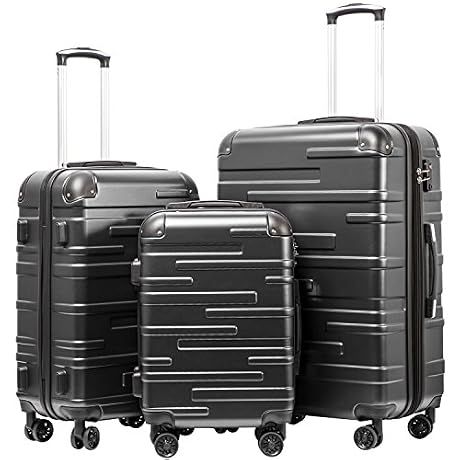 Coolife Hardside Luggage 3 Piece Set with TSA Lock, Spinner Wheels, Telescopic Handle, Lightweight Travel Suitcases (Grey, 3 piece set)