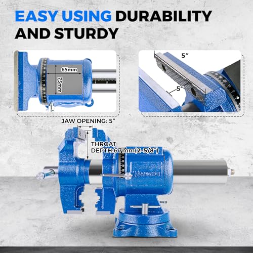 Image of 5-Inch Heavy Duty Bench Vise Ductile Iron Bench Vise 360 Multi-Purpose Bench Vice with Anvil, Clamp force 4000KG, Blue