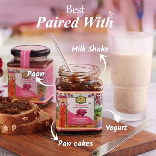 Image of THE LITTLE FARM CO Healthy Dessert Gulkand (250g) - Made With Pure Chaitri Gulab | Rose Petal Jam | Sundried With No Artificial Flavors | Traditional Recipe | Ayurvedic Digestive & Natural Body Coolant