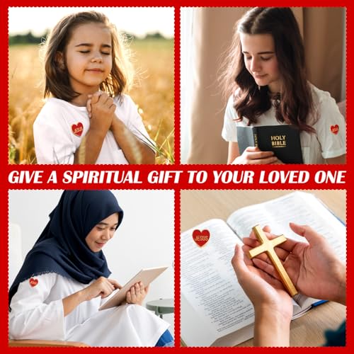 Image of Juexica 50 Pcs Religious Sacred Heart of Jesus Pins Bulk Christian Favors Cross Enamel Lapel Brooch Red Heart Pins for Clergy Appreciation Gift Church Funeral Sunday School