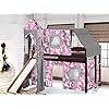   JACKPOT-Princess-Low-Loft-Bed-with-Slide-Pink-Camo-Tent-and-Tower-Twin-Cherry