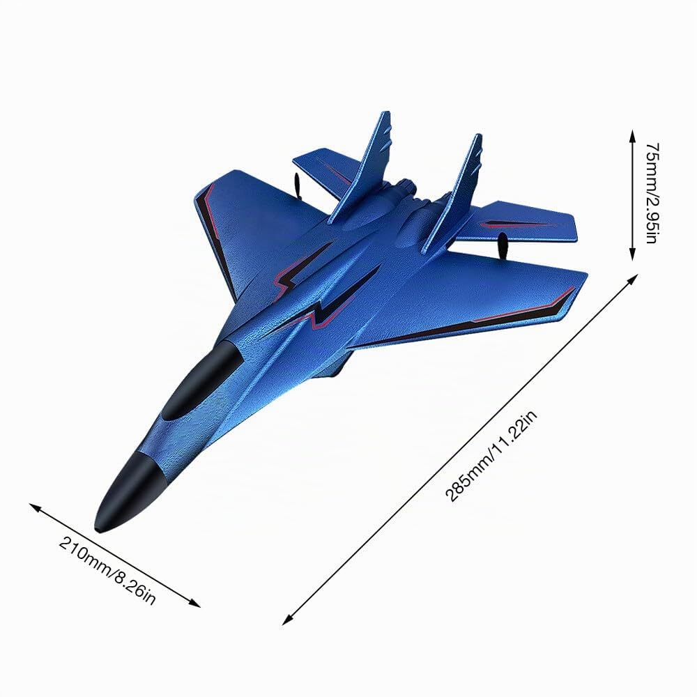 Avión teledirigido 2,4 GHz de caza, 2 CV teledirigido, juguete RC planeador volador para niños, principiantes (azul)