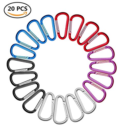 BCOCOB Aluminum D-Ring Locking Carabiner Keychain Spring Clip Lock Carabiner Hook Outdoor Camping Equipmengt for Outdoor, Camping, Fishing, Hiking, Traveling, Lock Buckle of 20 Pack
