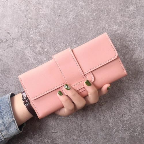 1Pc Women's Pink Long Wallet With Three Fold Multifunctional Fashionable PU Handbag