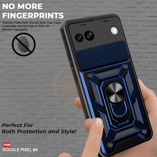 Image of Armor Bumper Back Cover Case for Google Pixel 8A Rotating Camera Cover, Ring Holder & Kickstand | Heavy Duty & 360 Degree Protection Google Pixel 8A Back Cover (Blue)