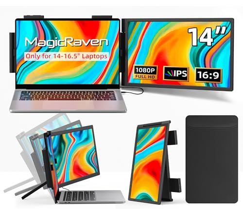 MAGICRAVEN Laptop Screen Extender, 14' 1080P IPS Portable Monitor Travel Monitor for 14'-16.1' Laptops with USB-C/HDMI Port, Plug and Play Attachment Screen for Windows/Mac/Android/Switch/PS5/Xbox