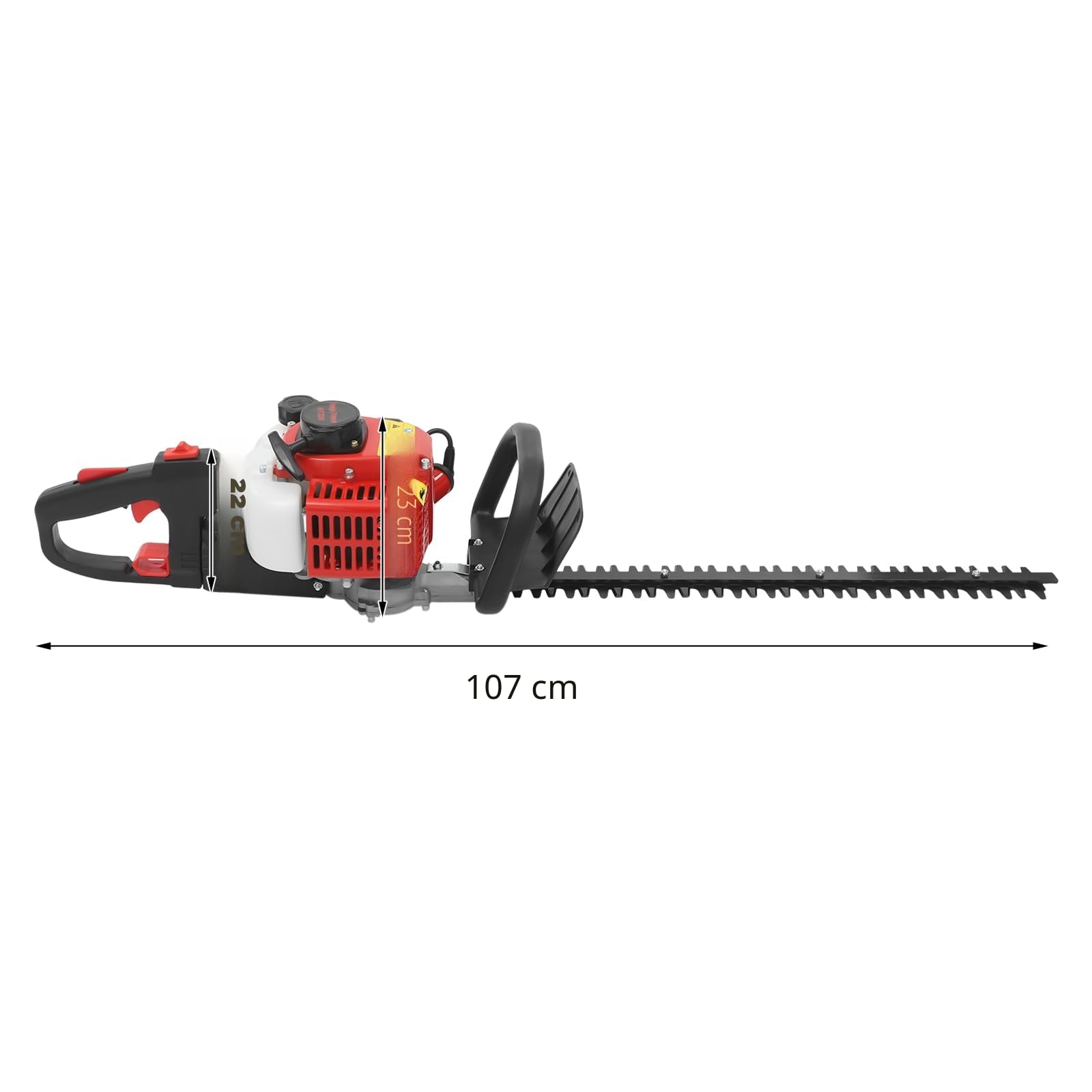 Taille-haie à essence avec lames professionnelles durables en acier trempé, longueur de coupe de 560 mm, poignée rotative à 180°, embrayage centrifuge, poignée ergonomique, moteur puissant à 2 temps