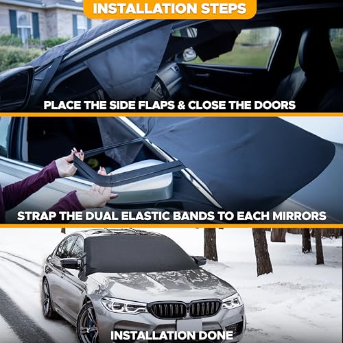Image of EcoNour Car Windshield Cover for Ice and Snow (69 inchx42 inch) | Snow Brush and Ice Scrapers for Car (1 Pack) with Scratch Free Bristle Head | Winter Car Kit for Cars, Trucks, SUVs
