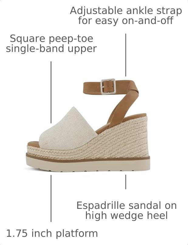 Image of Soda inchStella inch ~ Women Square Peep Toe Single Band Platform Espadrille Wedge Sandals with Adjustable Ankle Strap