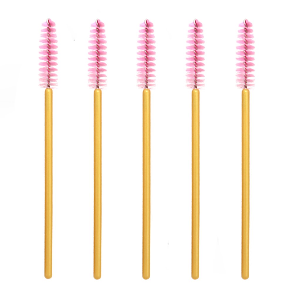 100 Pack Mascara Wands Bulk Disposable Eyelash Brushes Lash Extensions Makeup Brush Applicator Tool Bulk, Gold/Pink 4