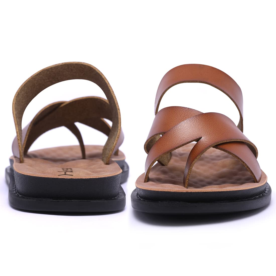 Harssidanzar Sandalias masculinas,sandalias deslizantes cruzadas antideslizantes en verano estilo anillo de dedo del pie al aire libre e Interior KM221EU,Caqui,Tamaño 44