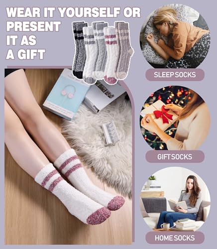 Image of LANLEO Fuzzy Socks for Women Soft Cozy Fluffy Slipper Winter Warm Microfiber Plush Sleeping Socks