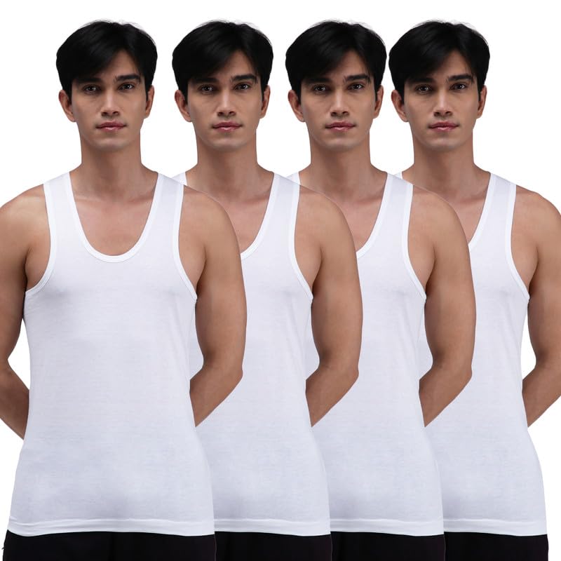 amul comfy Men Cotton Solid White Sleeveless Vest Combo Pack-picture-55