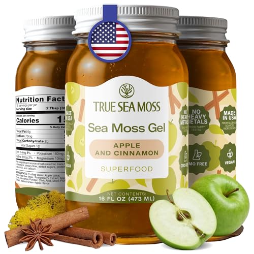 TrueSeaMoss Sea Moss Gel – Made in USA – Wildcrafted Seamoss, Fruits & Jarred Vegetables – Apple/Cinnamon, Pack of 1 (Labels May Vary)