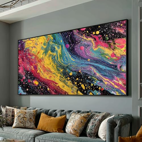 Peinture sur toile jaune bleue rose style graffiti pour déco chambre