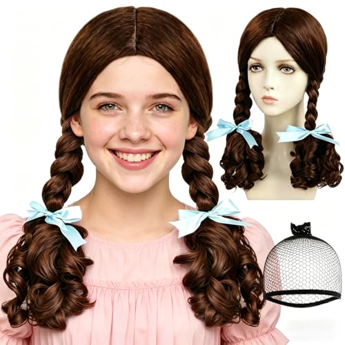 TIKJOYS Reddish Brown Wig Braided Cosplay Wig Fairy Tale Brown Wigs