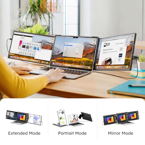 Dopesplay 14,1 Laptop Bildschirm Erweiterung, 1200P FHD Laptop Screen Extender, Plug & Play IPS Triple Monitor, Kompatibel mit 14-17 für Windows, Mac, Android, Chrome- USB-C/HDMI Anschluss