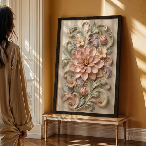 Image of NoWorries Floral Botanical Wall Painting with Frame | Premium Textured Flower & Leaf Artwork, Pastel Nature Wall Decor Framed for Living Room Bedroom Office and Home Decoration (Art-18,17x25inch)
