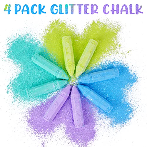 Funnism 32 Pack Washable Sidewalk Chalk Bulk Set, 12 Colors【4 Glitter Chalk】 Jumbo Hexagon Chalk For Kids Toddlers, Outdoor Chalk For Art Play, Playground, Chalkboard Drawing, Outside Toys For Kids #TOP4