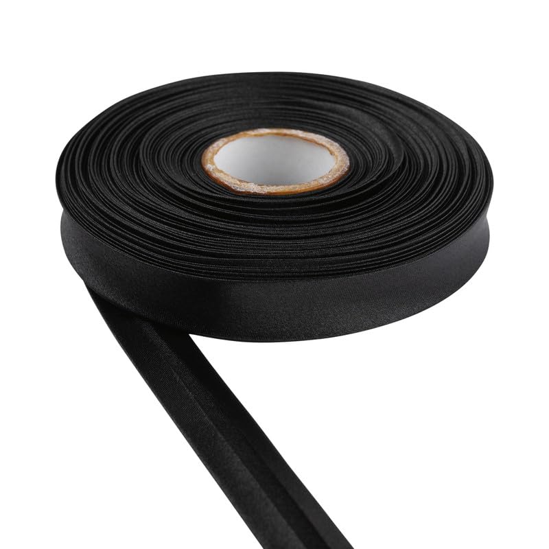 Satin Bias Binding Tape for Bunting Craft Art Piping Hemming Binding Seams Finishing Raw Edges DIY Garment and Trimming Sewing Quilting Apparel Decoration (Black,25m)