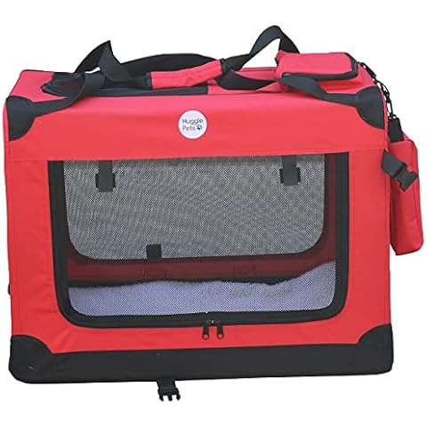 HugglePets Lightweight Fabric Dog Crate Carrier, with Mat and Treat Food Bag - Large Red Cover