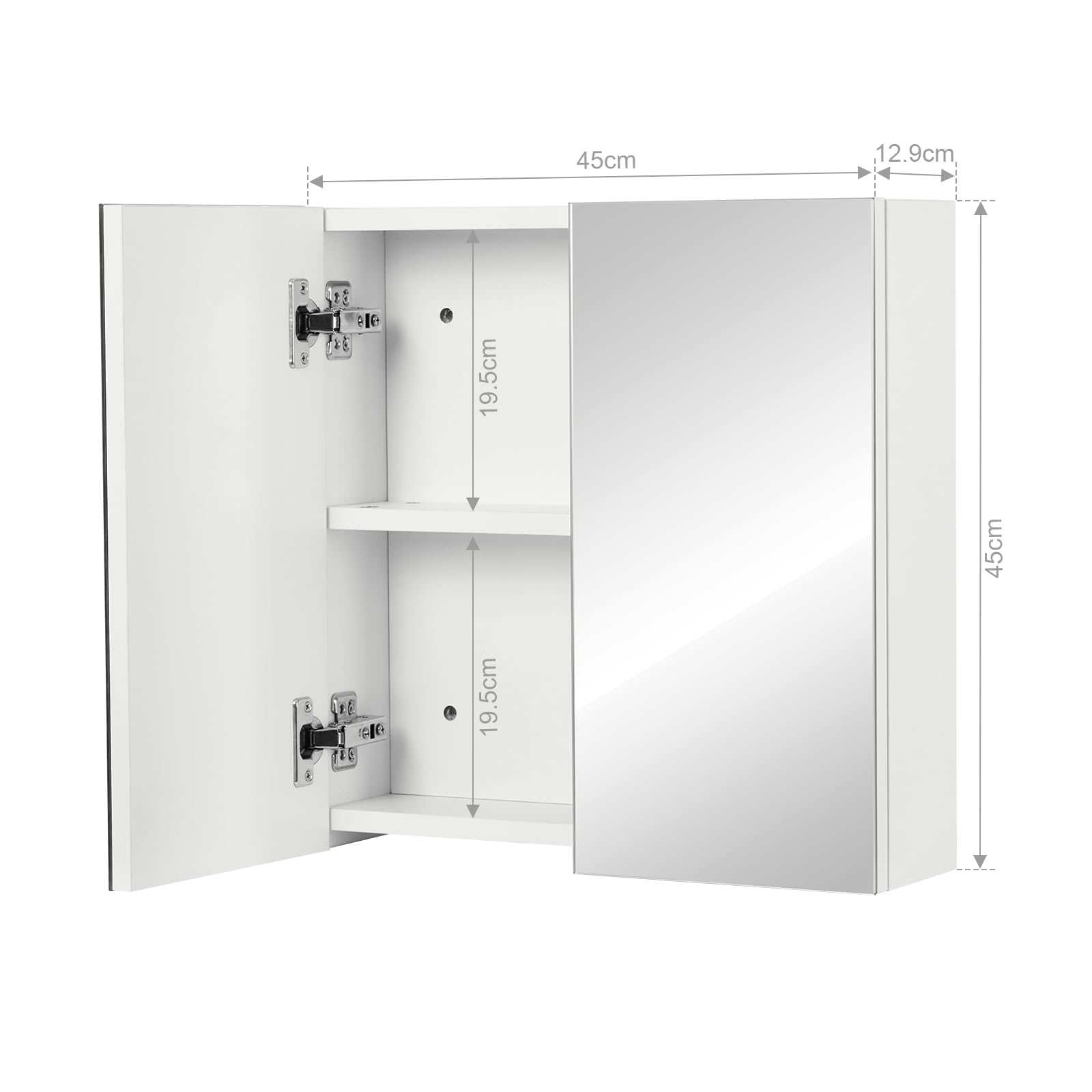 Mondeer Armario de Pared con Espejo de baño, Armario de Almacenamiento con 2 Puertas y 2 estantes, de Madera, Estilo Moderno, para baño, 45 x 13 x 45 cm, Color Blanco