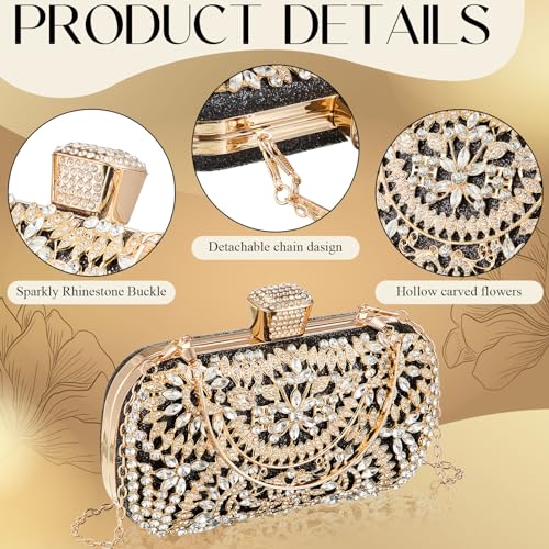 Image of Quelay 4 Pcs Purse Rhinestone Jewelry Set for Wedding Bridal Women Evening Clutch Bag Necklace Dangle Earrings Bracelets