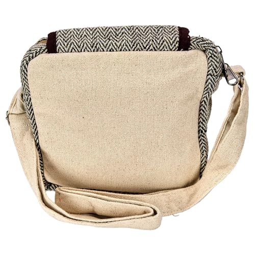Zen Canyon Natural Hemp Herringbone Cross Body Purse Multipurpose Shoulder Bag, 8 x 8 Inches (Ivory/Brown)3
