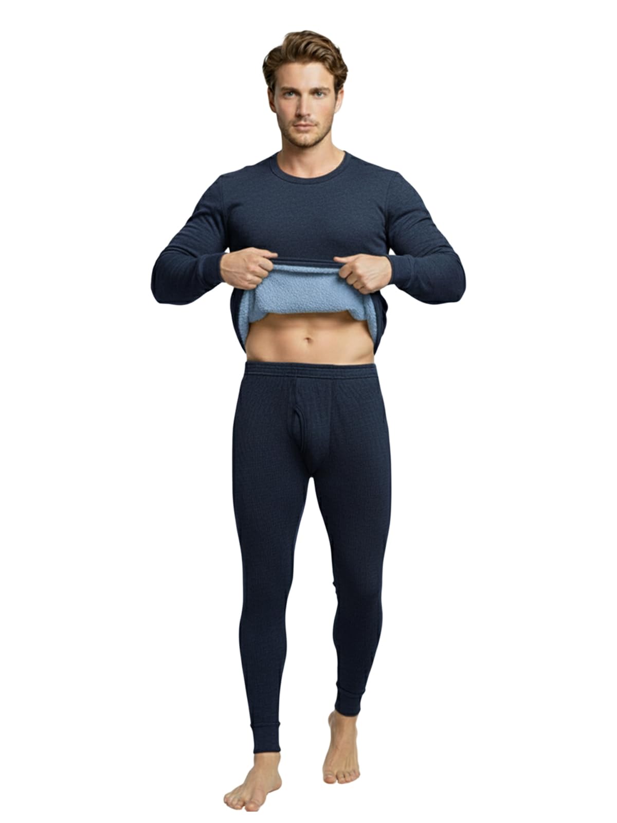 Lux Cozi HEATEK Men's Round Neck Full Sleeve Skin Friendly Winter Wear Thermal Top and Bottom Set | Fleece Winter Body Warmer Thermal Set | Style 888