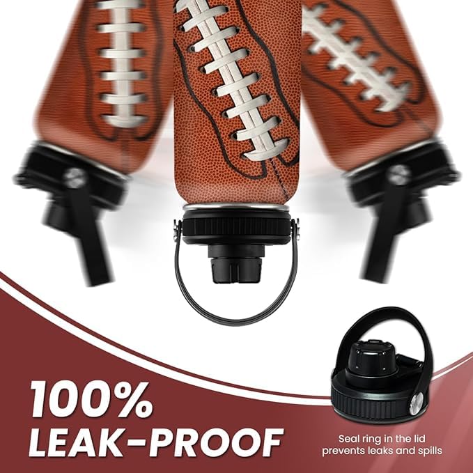 Image of SANDJEST Football Water Bottle 32oz Insulated Stainless Steel Sports Bottle - Football Fans