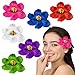 Hula Girl Paper Foam Hibiscus Color Assorted Flower Lei Hawaiian Island Rainforest Theme Hair Clips for Costume, Birthday Party Favors, Event Decoration Supplies (12 Pack) by Super Z Outlet