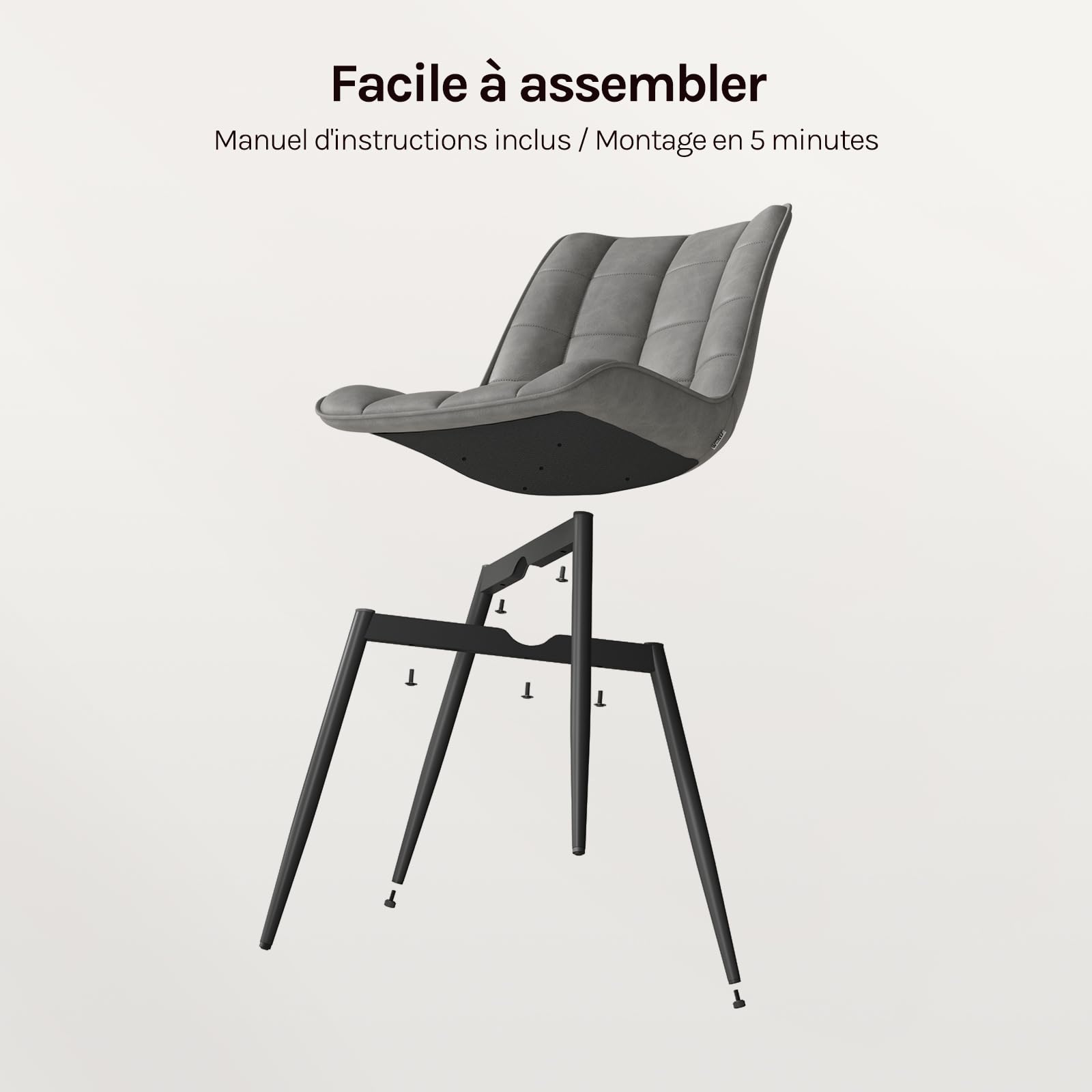 WOLTU 4 X Chaise de Salle à Manger Chaise de Cuisine Assise rembourrée en Similicuir épais Pieds en métal,Gris BH207gr-4