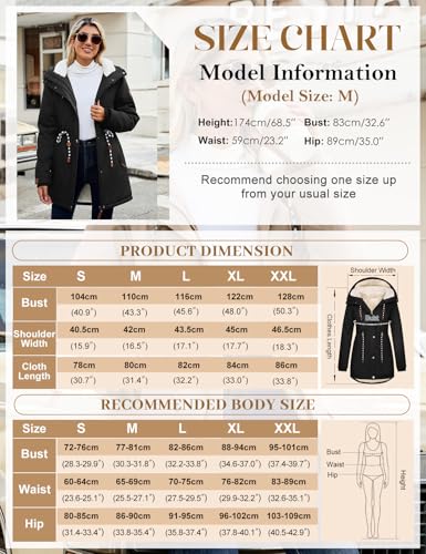 TOMEEK Damen Winterjacke Winter Warm Wintermantel Damen Lang Winterparka mit Teddyfell Gefüttert Kapuzenmantel Mantel Parka Damen-Mäntel Jacke Fleecemantel Skijacke(Schwarz,XL)
