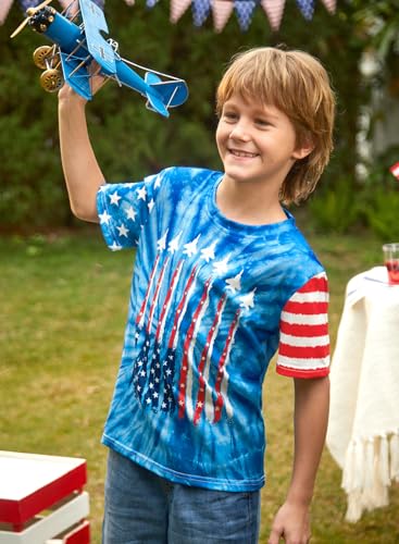 Image of BesserBay Unisex Kids 4th of July American Flag Tee Tie Dye Patriotic Short Sleeve Shirt 6-14 Years