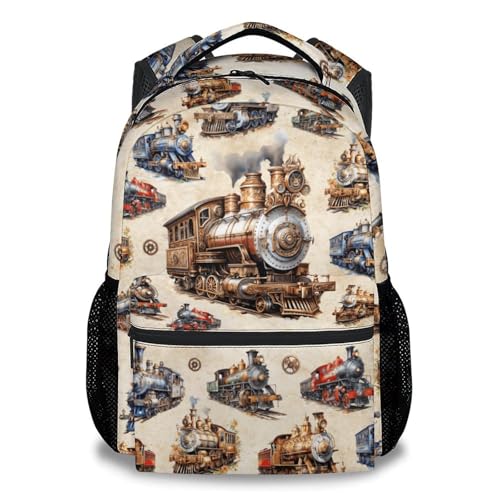 AIOMXZZ Toddler Backpack Kids Bookbag - Train School Bag for Preschool Kindergarten Boys 17 Inch Durable Elementary Backpacks with Padded Straps