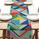 Croar Colorful Geometric Dining Table Runner, Multicolor Triangle Abstract Modern Art Burlap Kitchen Decoration, Minimalism Indoor Outdoor Home Decor Party Supply 13 x 72 Inches