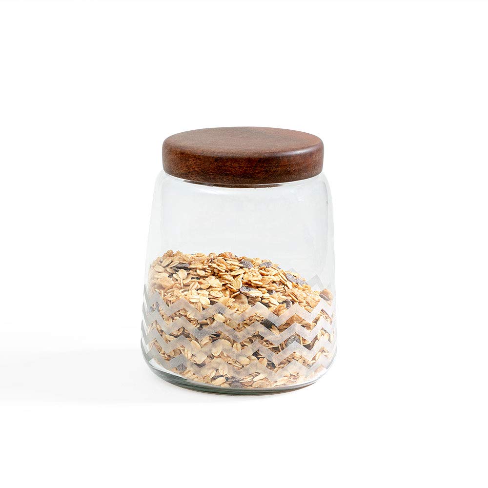 Ellementry Glass Jar with Wooden Lid - Clear -1