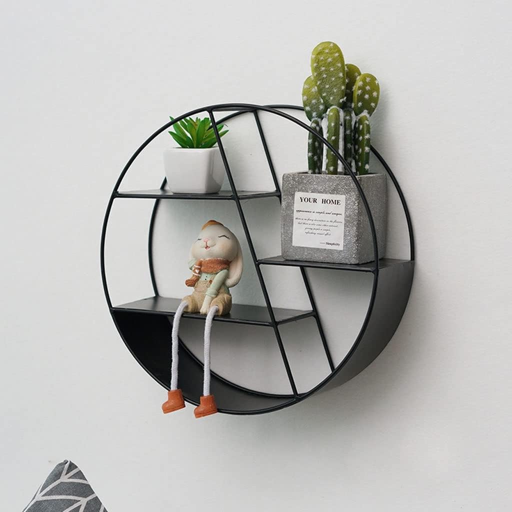 JSEIAJB Designed Round Metal Wall Mounted Hanging Floating Shelf Display Organizer Holder for Home Decor