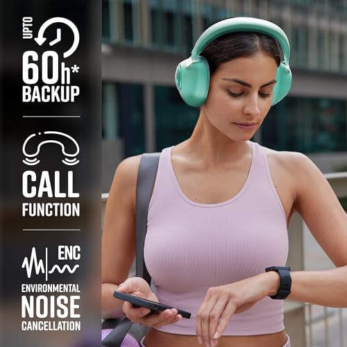Image of ZEBRONICS Duke Wireless Over Ear Headphone with Up to 60h Backup, Bluetooth, Dual Pairing, Gaming Mode, Environmental Noise Cancellation (ENC), LED Lights, Deep Bass, Voice Assistant Support (Green)