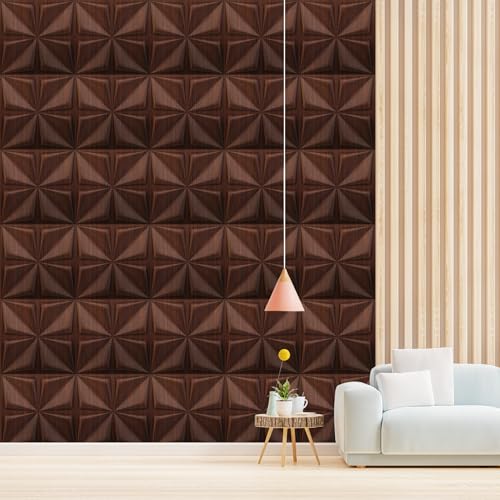 Image of Kayra Decor 3D PVC Wall Panel Bloom Design Walnut Wood Color 19.7 inch x 19.7 inch (Pack of 40) - Covers 107.80 Sq. Ft.